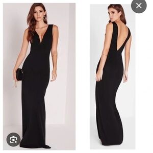 Long black, deep V dress